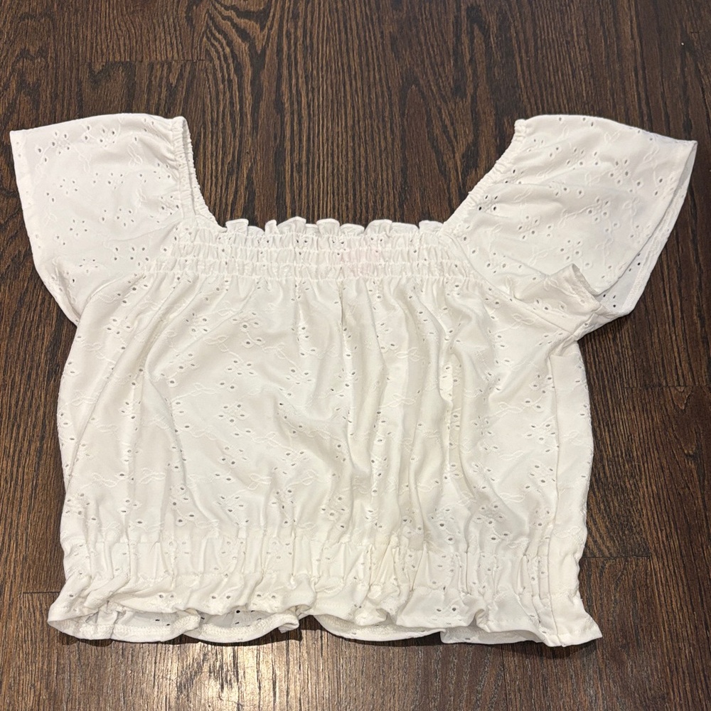 Design History Girls White Eyelet Blouse Size Large